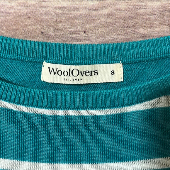 WoolOvers Merino Wool Pink Green Striped Sweater size Small A1 - Picture 2 of 7